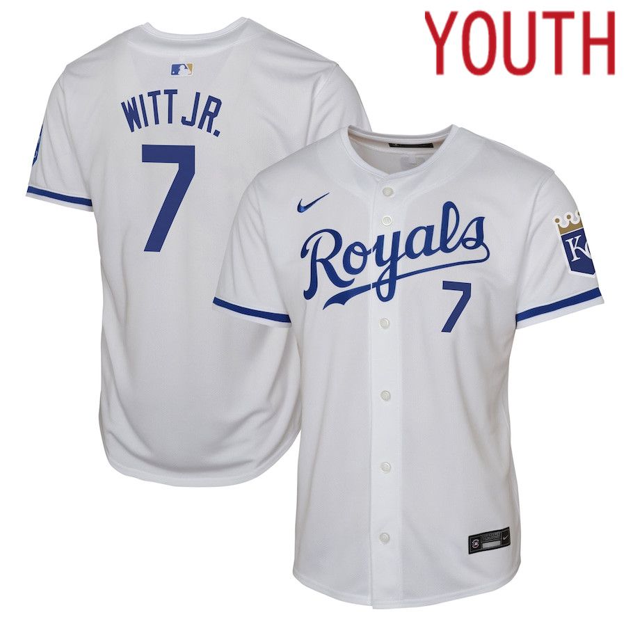 Youth Kansas City Royals #7 Bobby Witt Jr. Nike White Home Limited Player MLB Jersey